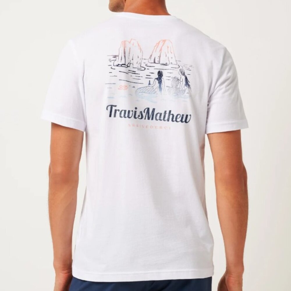 TravisMathew Merci Beaucoup Graphic Tee White Resort Golf Shirt Large
